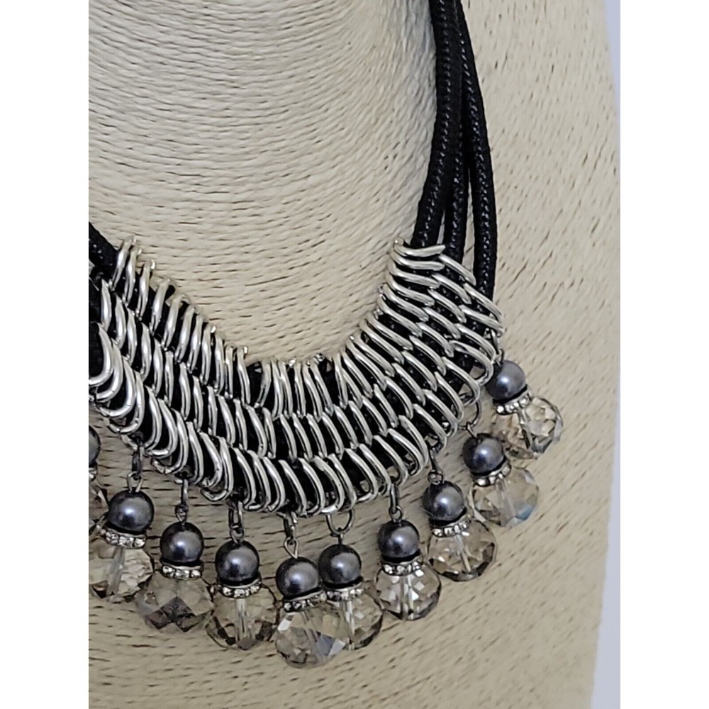 Vintage Silvertone Bling Chainmail Adjustable Statement Choker Necklace Jewelry - Picture 8 of 11